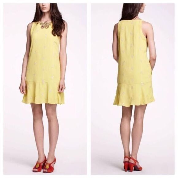Anthropologie LEIFNOTES Flapper Ponderosa Dress Sequins Yellow Tank Sleeveless 4 - Picture 1 of 14